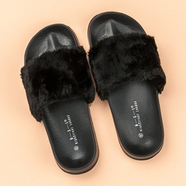 Pantuflas Negras Con Piel negro 2