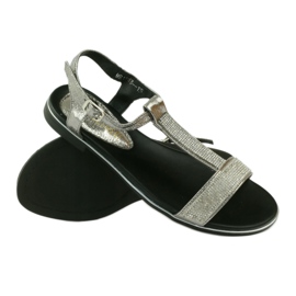 M.Daszyński Sandalias planas con pedrería MR1583 gris 3