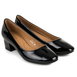 Lovery Salones de charol con tacones bajos negro 1