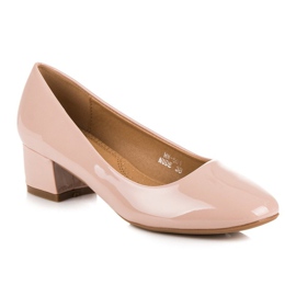 Lovery Salones de charol con tacones bajos rosado 2