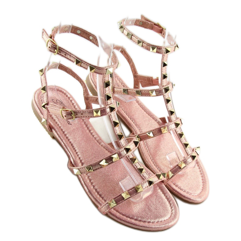 Sandalias de mujer con tachuelas rosa H56 Champagne 2