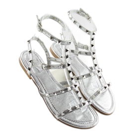 Sandalias de mujer con tachuelas plateadas H56 Plata gris 2