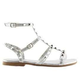 Sandalias de mujer con tachuelas plateadas H56 Plata gris 3