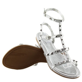 Sandalias de mujer con tachuelas plateadas H56 Plata gris 5