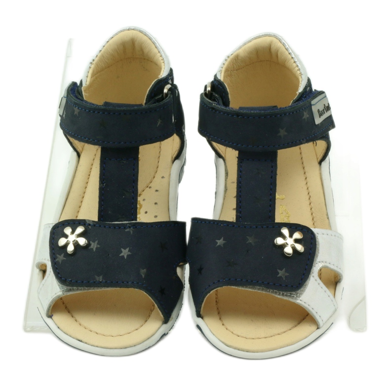 Sandalias de cuero para velcro 138 azul marino/plata Bartuś 4