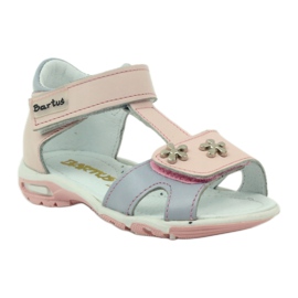 Sandalias de niña de cuero para velcro 138 rosa Bartuś rosado gris 1