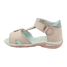 Sandalias de niña de cuero para velcro 138 rosa Bartuś rosado gris 2