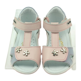 Sandalias de niña de cuero para velcro 138 rosa Bartuś rosado gris 4