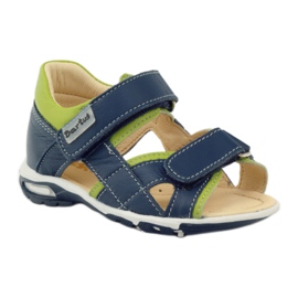 Sandalias de cuero para niños para velcro 137 Navy/verde Bartuś azul 1