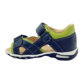 Sandalias de cuero para niños para velcro 137 Navy/verde Bartuś azul 2