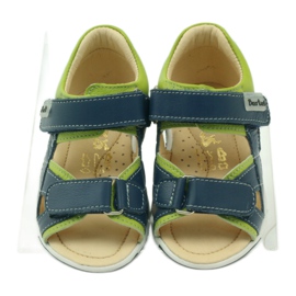 Sandalias de cuero para niños para velcro 137 Navy/verde Bartuś azul 4