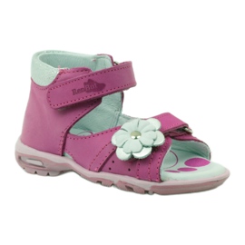 Ren But Sandalias de cuero de cuero para niñas con una flor 097 rosa rosado 1