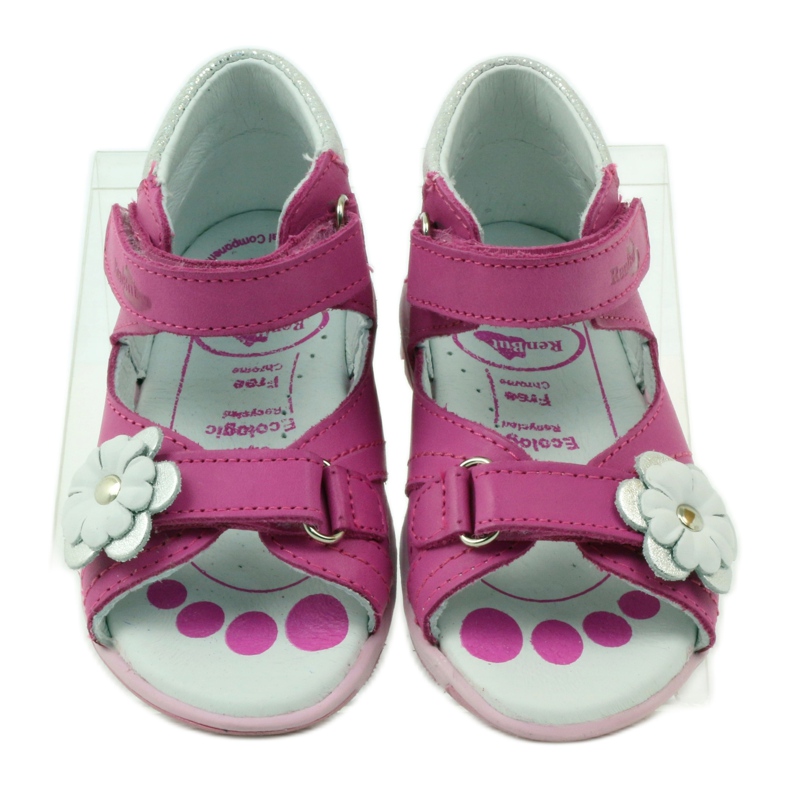 Ren But Sandalias de cuero de cuero para niñas con una flor 097 rosa rosado 4