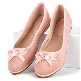 Ideal Shoes Bailarinas elegantes de ante rosado 3