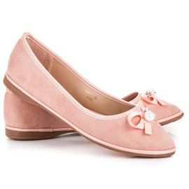 Ideal Shoes Bailarinas elegantes de ante rosado 4