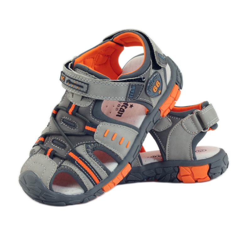 American Club Sandalias para niños con inserción de piel americana 93607 gris naranja 3 American Club Sandalias para niños con inserción de piel americana 93607 gris naranja 3