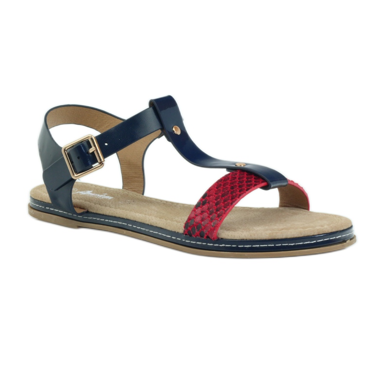 American Club Sandalias americanas de mujer con plantilla de piel rojo azul marino 1