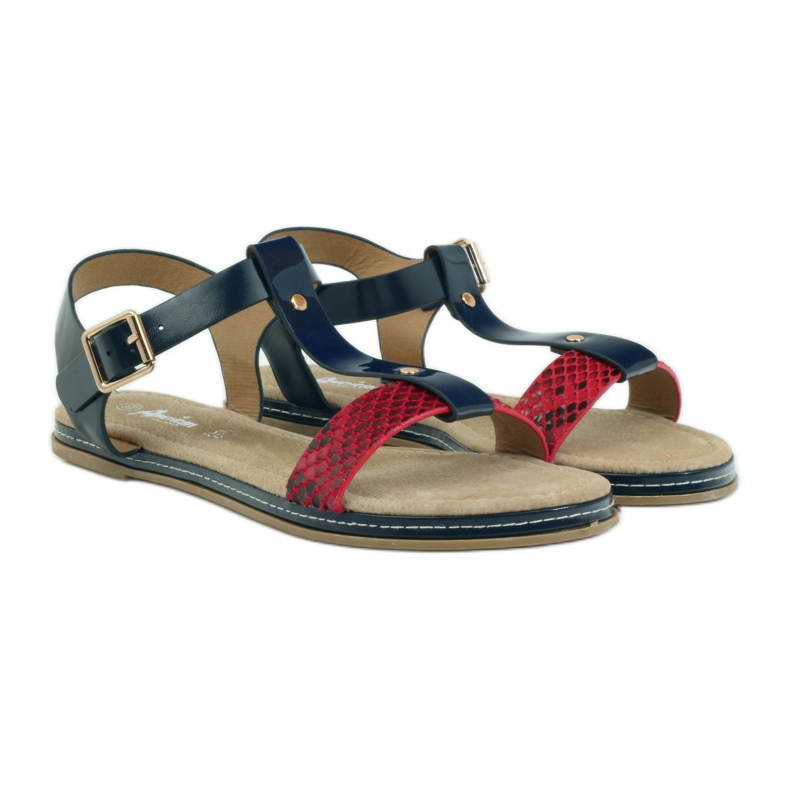 American Club Sandalias americanas de mujer con plantilla de piel rojo azul marino 3