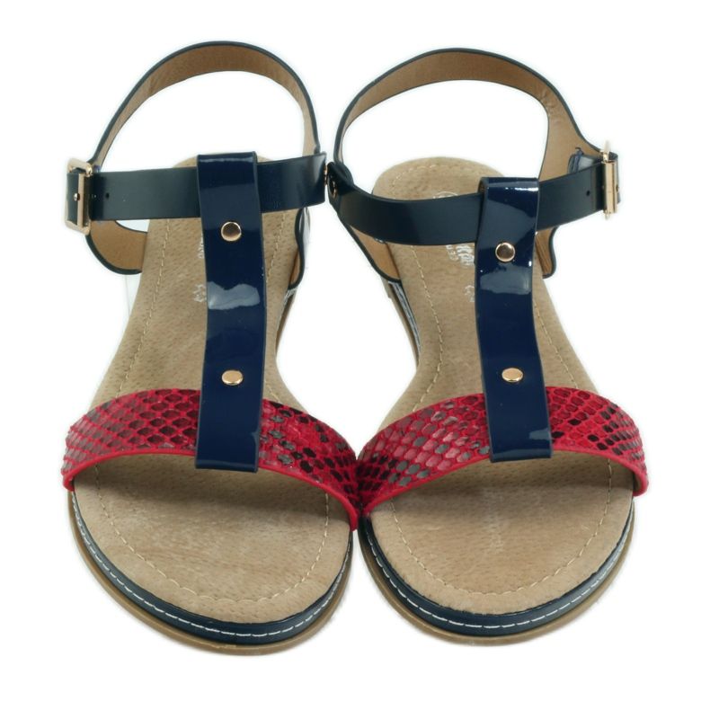 American Club Sandalias americanas de mujer con plantilla de piel rojo azul marino 4