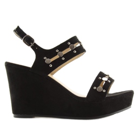 Sandalias negras con tacón de cuña 1606 Black negro 2