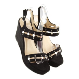 Sandalias negras con tacón de cuña 1606 Black negro 5