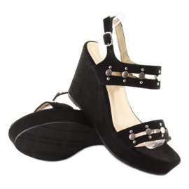 Sandalias negras con tacón de cuña 1606 Black negro 7