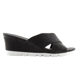 Pantuflas negras sobre cuña baja negro Y-8219 5