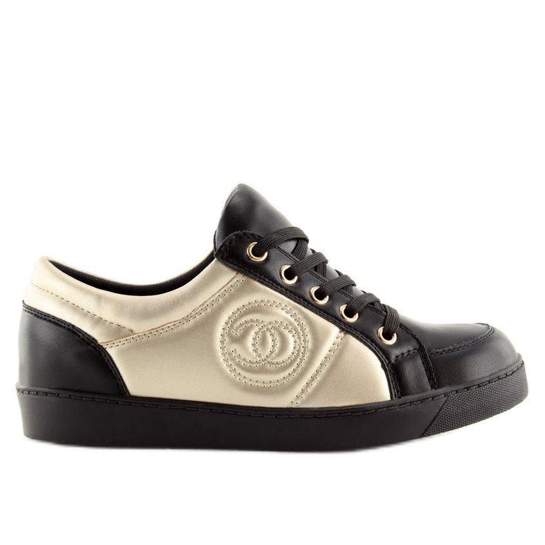 Chanelki sneakers Y612 Negro negro y dorado 1