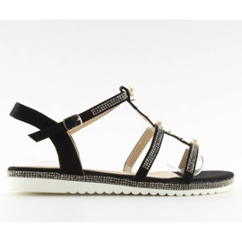Negro RC-33 Sandalias negras con perlas 5