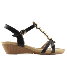 Sandalias negras con tacón de cuña bajo negro HX-1 Black 7
