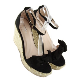 Sandalias negras alpargatas con cuña L2668 negro 5