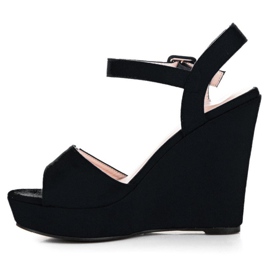 Primavera Sandalias de cuña de ante negro 2