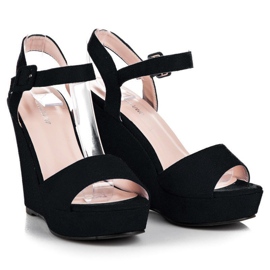 Primavera Sandalias de cuña de ante negro 4