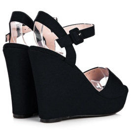 Primavera Sandalias de cuña de ante negro 3
