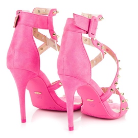 Sandalias rosadas en un tacón alto rosado 6
