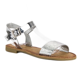 Comer Elegantes sandalias plateadas gris 2