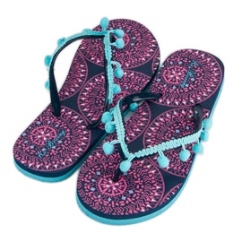 Ax Boxing Chanclas con pompones azul 1