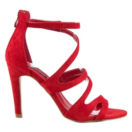 Sandalias de gamuza en un tacón alto rojo 7