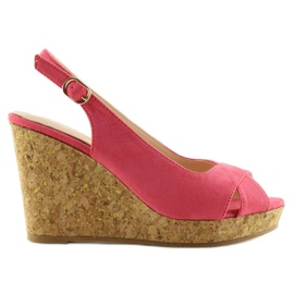 Sandalias con tacón de cuña de corcho rosa 6421 Pink rosado amarillo 6