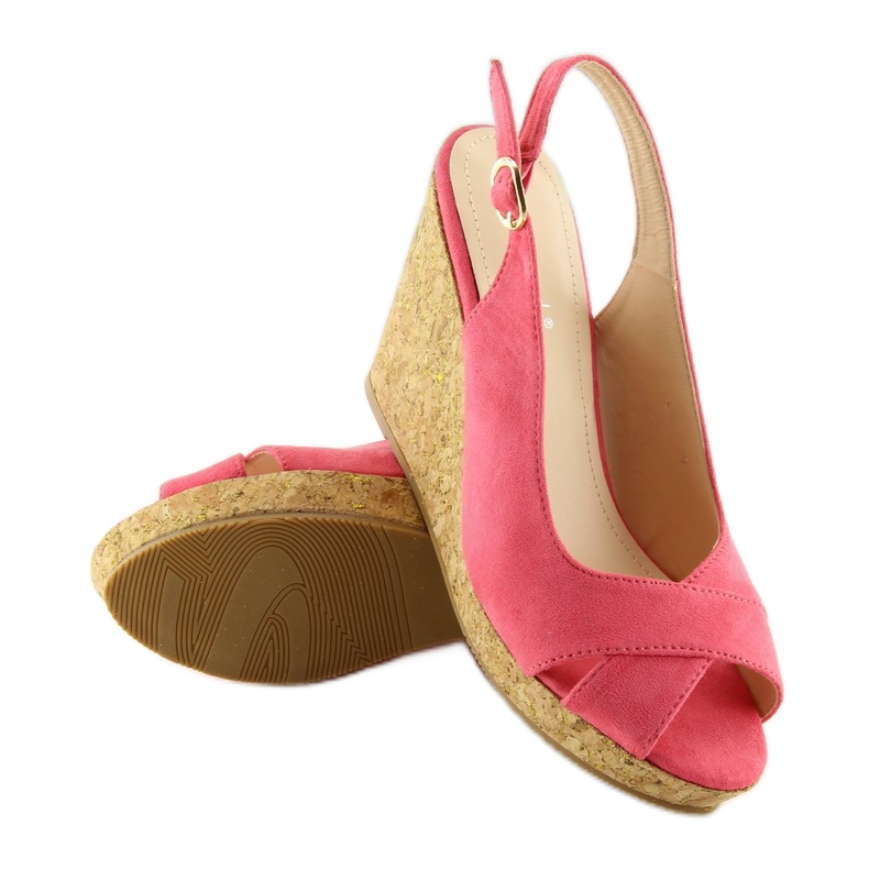 Sandalias con tacón de cuña de corcho rosa 6421 Pink amarillo 1