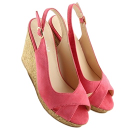 Sandalias con tacón de cuña de corcho rosa 6421 Pink rosado amarillo 3