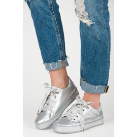 Zapatillas deportivas con purpurina y cinta gris 5