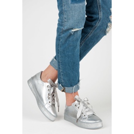 Zapatillas deportivas con purpurina y cinta gris 4