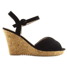 Sandalias negras con cuña de corcho 3811 negro 4