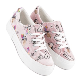Kylie Zapatillas de terciopelo en la plataforma blanco rosado 4