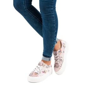 Kylie Zapatillas de terciopelo en la plataforma blanco rosa 1