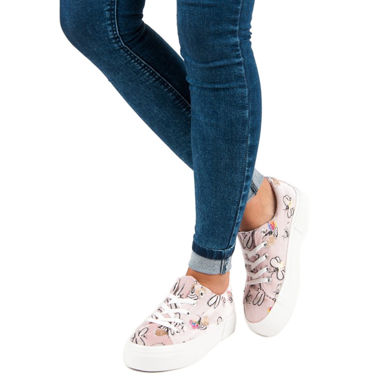 Kylie Zapatillas de terciopelo en la plataforma blanco rosado 1