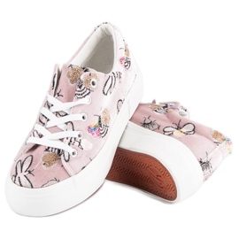 Kylie Zapatillas de terciopelo en la plataforma blanco rosado 3