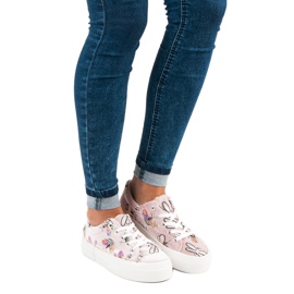 Kylie Zapatillas de terciopelo en la plataforma blanco rosado 5