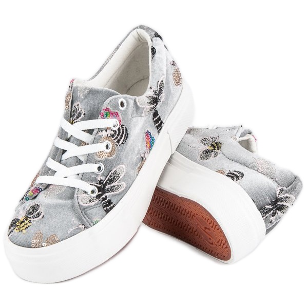 Kylie Zapatillas de terciopelo en la plataforma gris 1